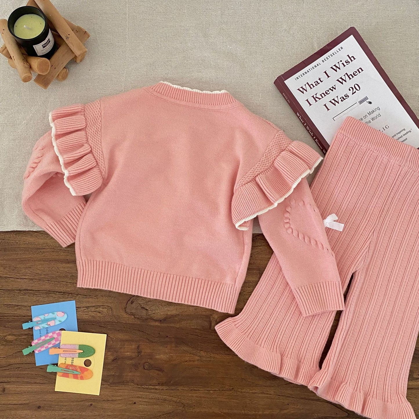Winter and Autumn Baby Kids Girls Long Sleeves Knitted SET Cardigan and Flared Pants Knitted Clothing Set