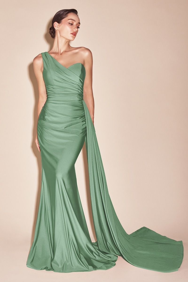 One Shoulder Stretch Satin Gown