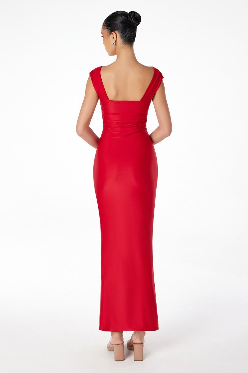 V-Neck Fitted Dress With Square Back