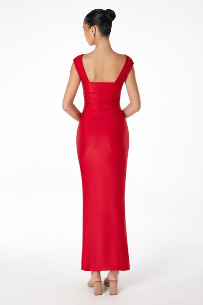 V-Neck Fitted Dress With Square Back