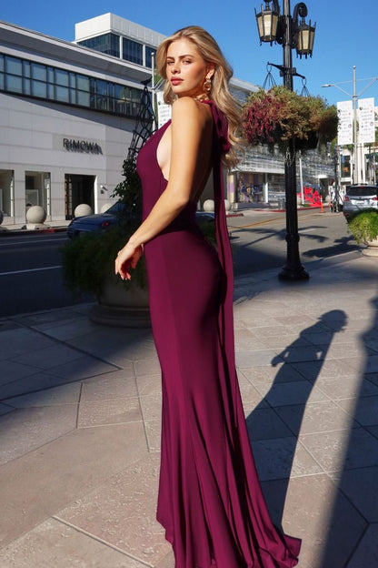 Deep V Halter Neckline Stretch