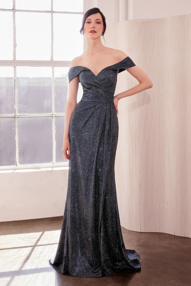 shiny off shoulder dress Off-Shoulder Long Shiny Evening Dress