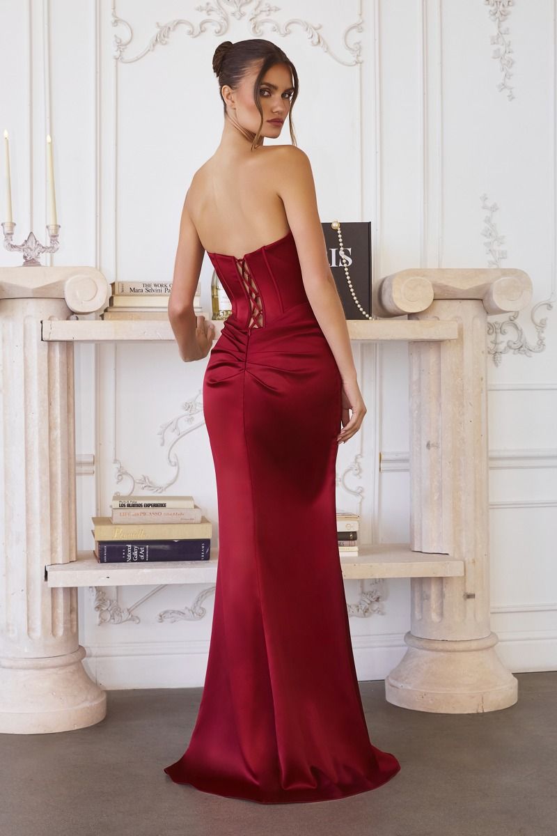 Fitted Satin Bustier Draped Gown
