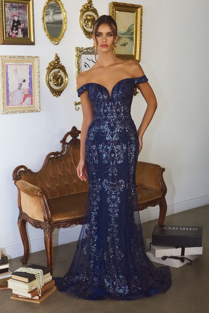 Off The Shoulder Sequin Gown
