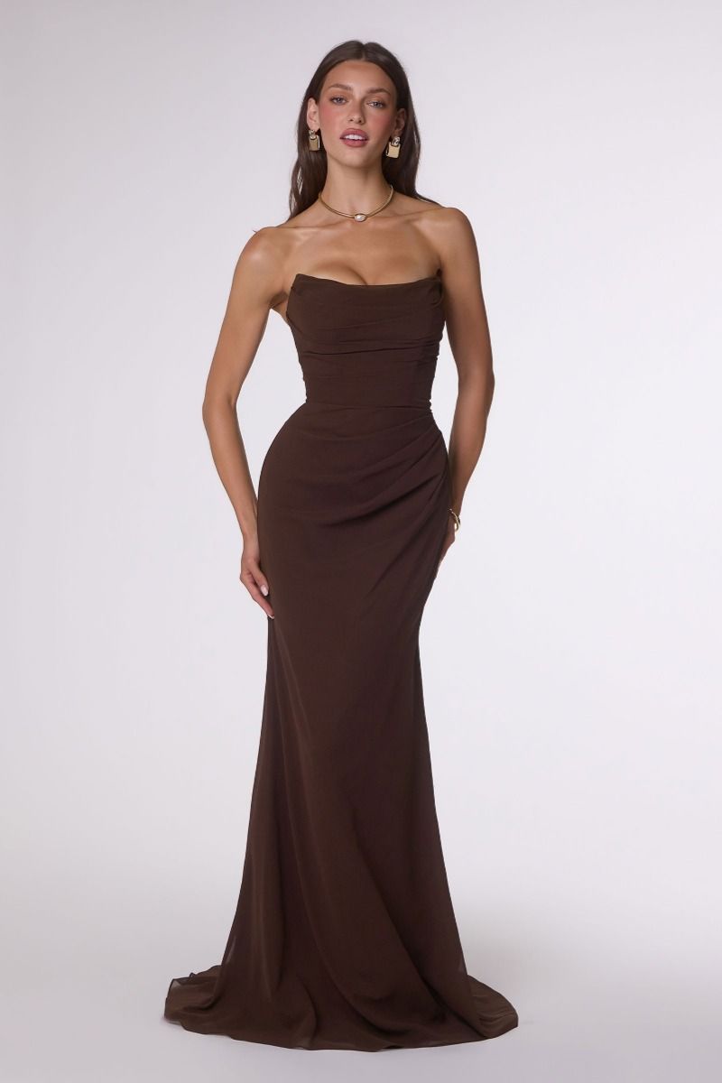 Strapless Scoop Neckline Bodycon Dress With A Beautifully Gathered Bodice And Hip Line