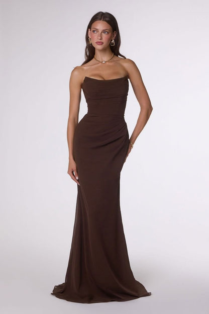 Strapless Scoop Neckline Bodycon Dress With A Beautifully Gathered Bodice And Hip Line