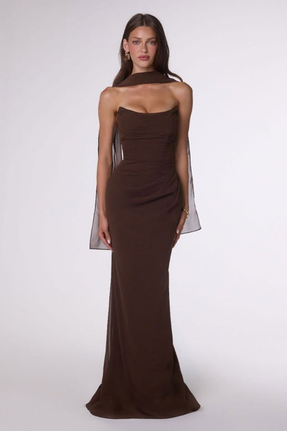 Strapless Scoop Neckline Bodycon Dress With A Beautifully Gathered Bodice And Hip Line
