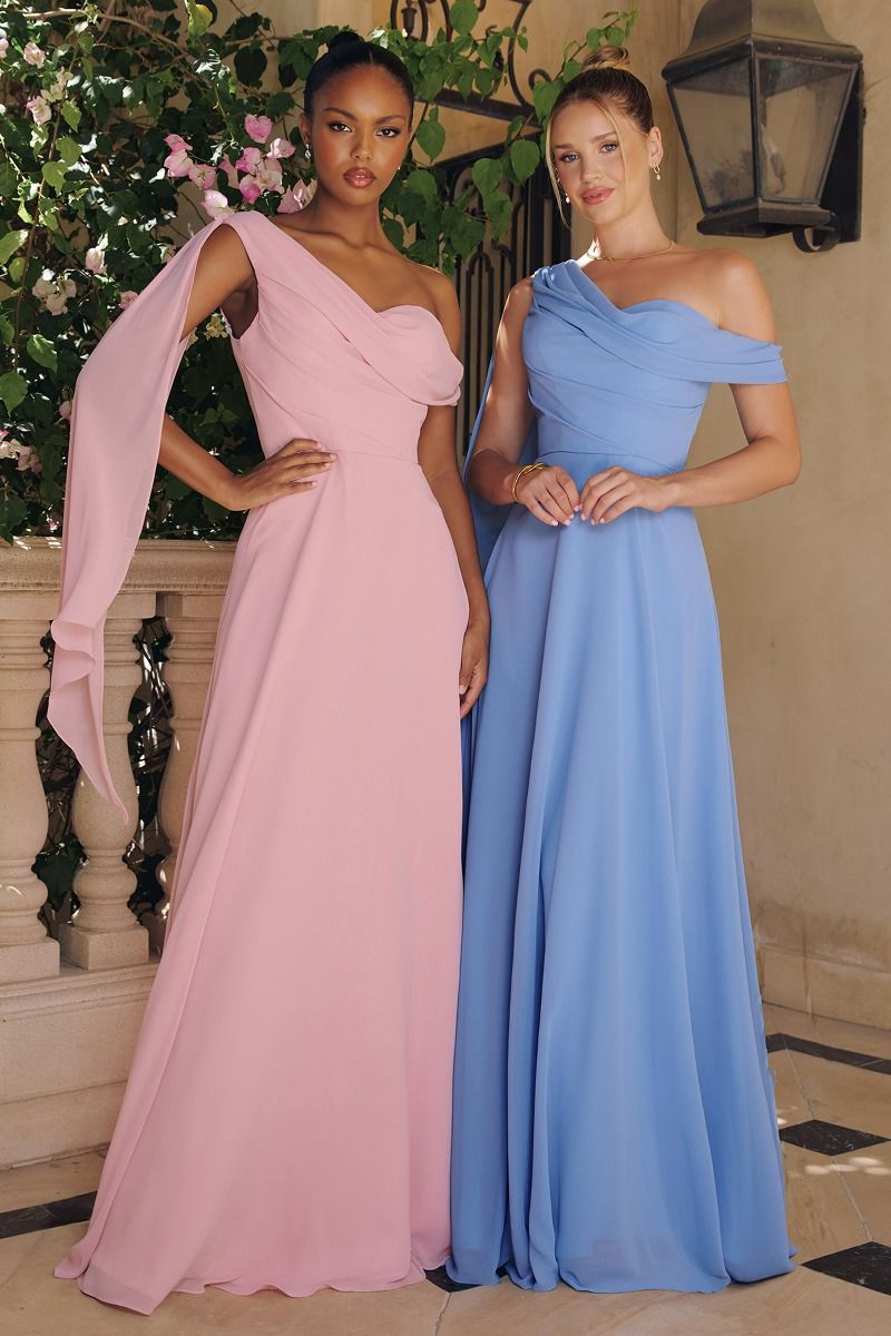 One Shoulder Chiffon Corset Gown