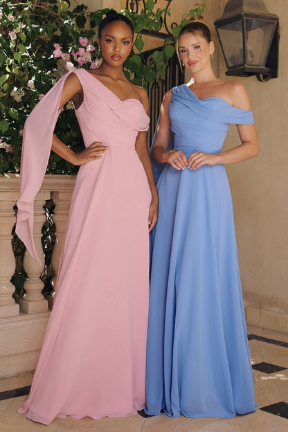 One Shoulder Chiffon Corset Gown