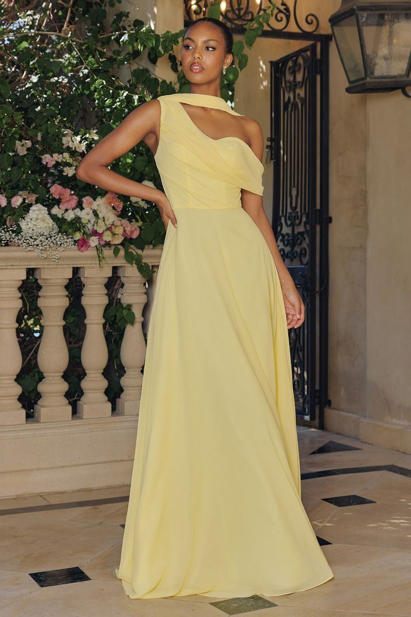 One Shoulder Chiffon Corset Gown