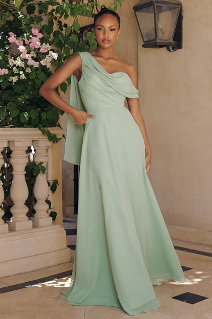 One Shoulder Chiffon Corset Gown