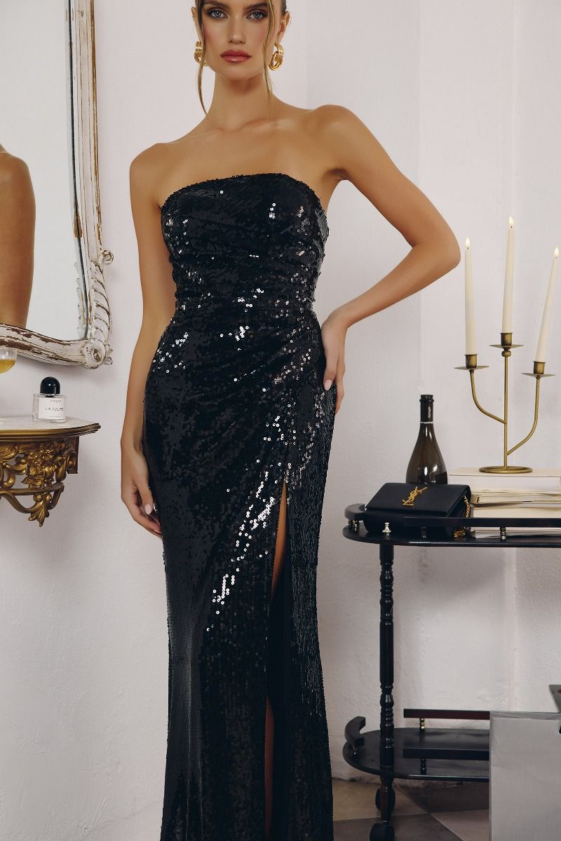 Strapless Neckline Sequin Fabric