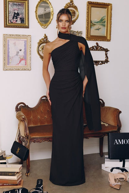 One-shoulder Neckline Draped Chiffon