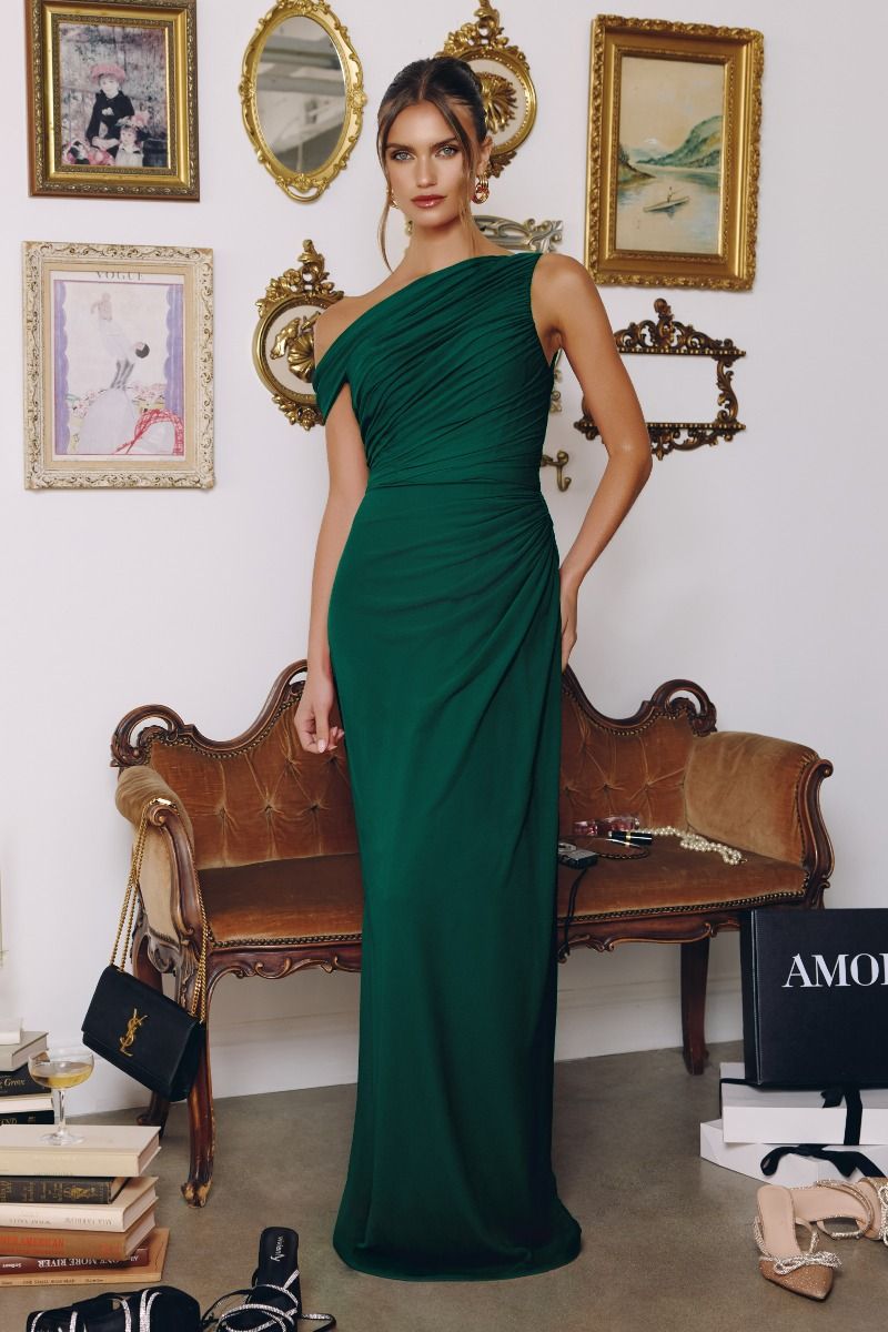 One-shoulder Neckline Draped Chiffon