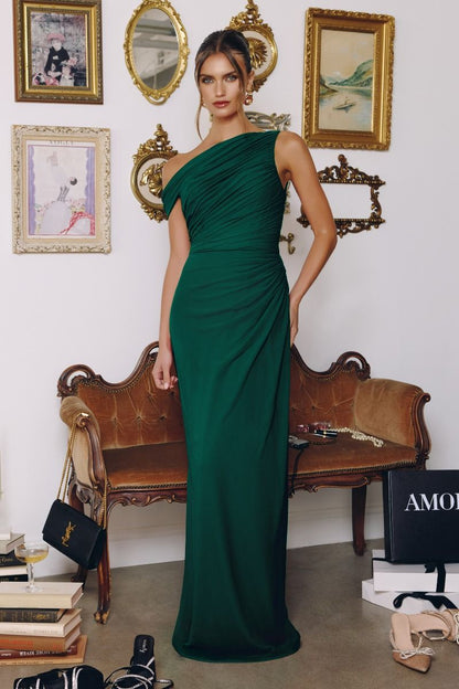 One-shoulder Neckline Draped Chiffon