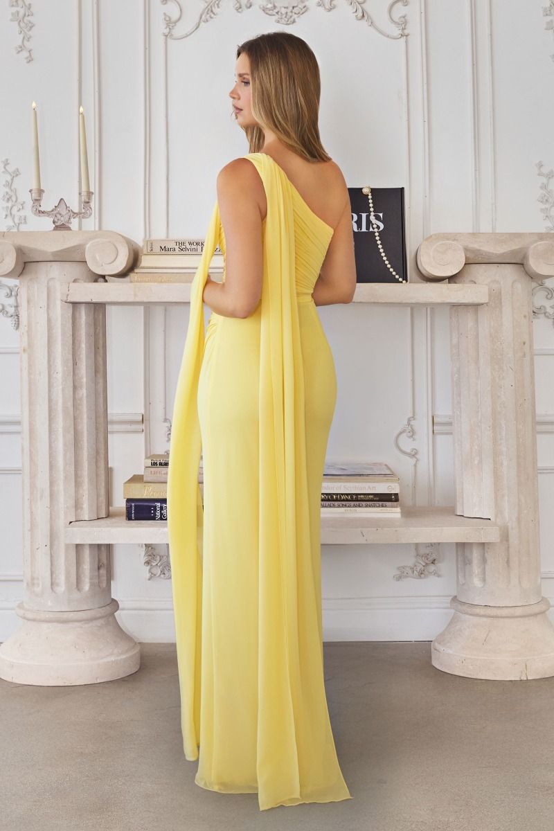 One-shoulder Neckline Draped Chiffon