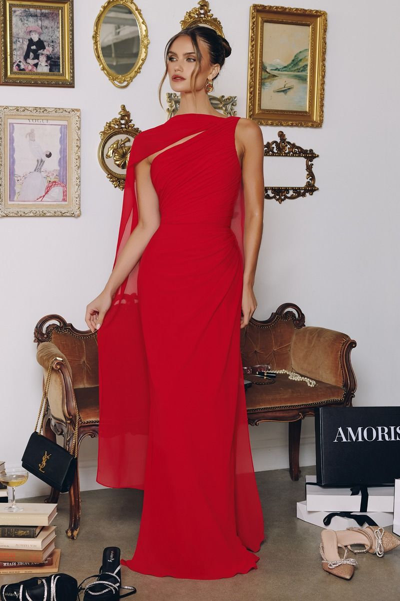 One-shoulder Neckline Draped Chiffon