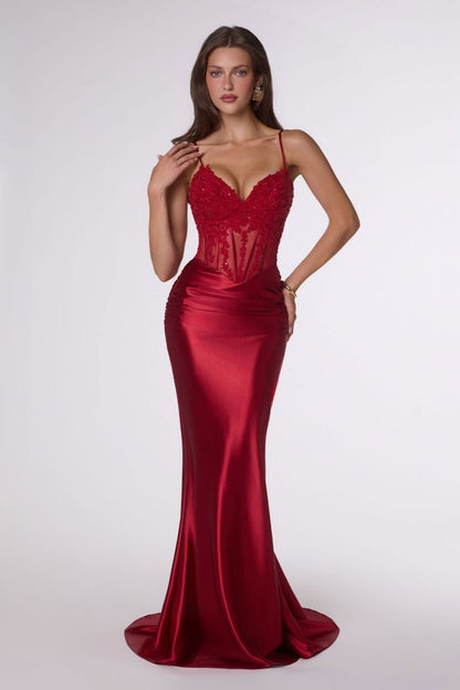 Embellished sheer corset bodice, lace-up back & delicate straps
