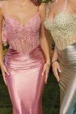Embellished sheer corset bodice, lace-up back & delicate straps