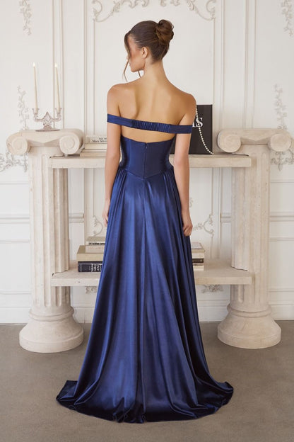 Off-Shoulder Satin Ball Gown with Sweetheart Bodice and Flowing Skirt