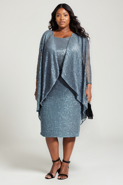 Plus Size Sequin Sheath Dress with Chiffon Overlay Jacket
