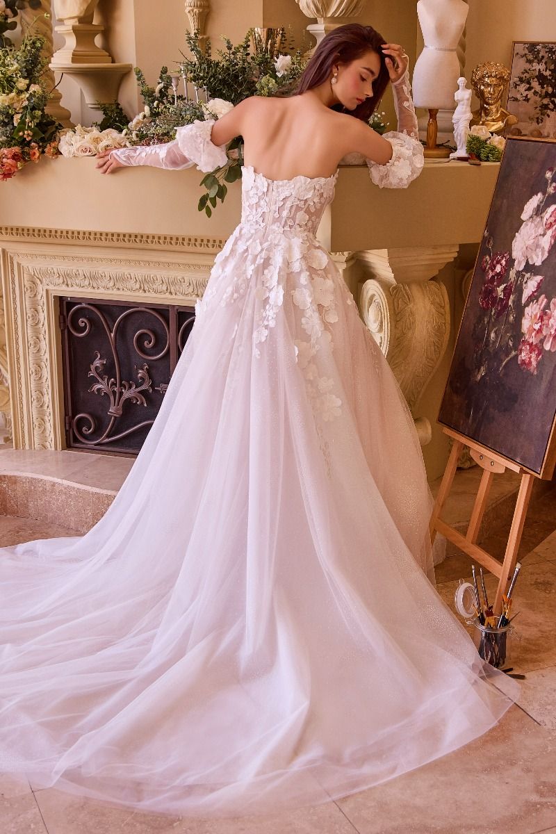 floral applique open back tulle wedding dress Ethereal A-Line Open Back Wedding Dress