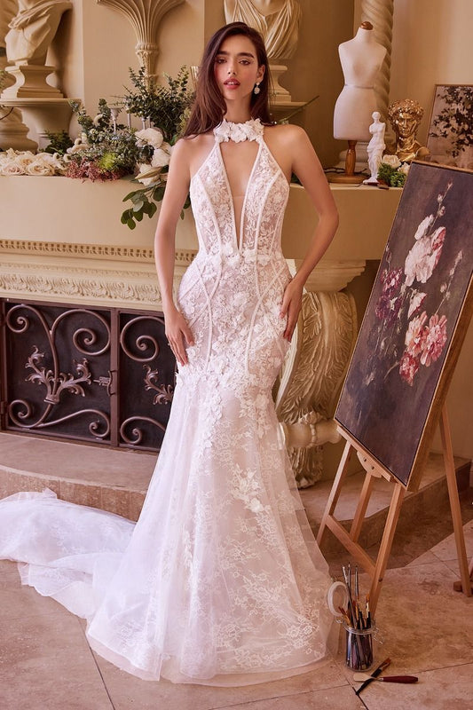 Lace Halter Neck Mermaid Wedding Dress