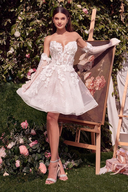 WL020 - Short Floral Appliqud Bridal Party Dress - Andrea & Leo | Lady Black Tie Off White / 8 WL020 - Short Floral Appliqud Bridal Party Dress - Andrea & Leo | Lady Black Tie Off White / 8