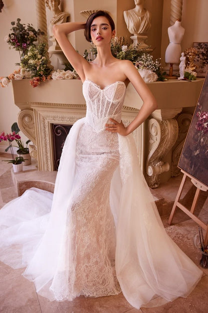 Andrea And Leo -WL044 Strapless Laced Layered Tulle Dress 12 / OFF WHITE-NUDE Andrea And Leo -WL044 Strapless Laced Layered Tulle Dress 12 / OFF WHITE-NUDE