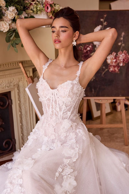 Intricate Floral Applique A-Line Tulle Wedding Dress