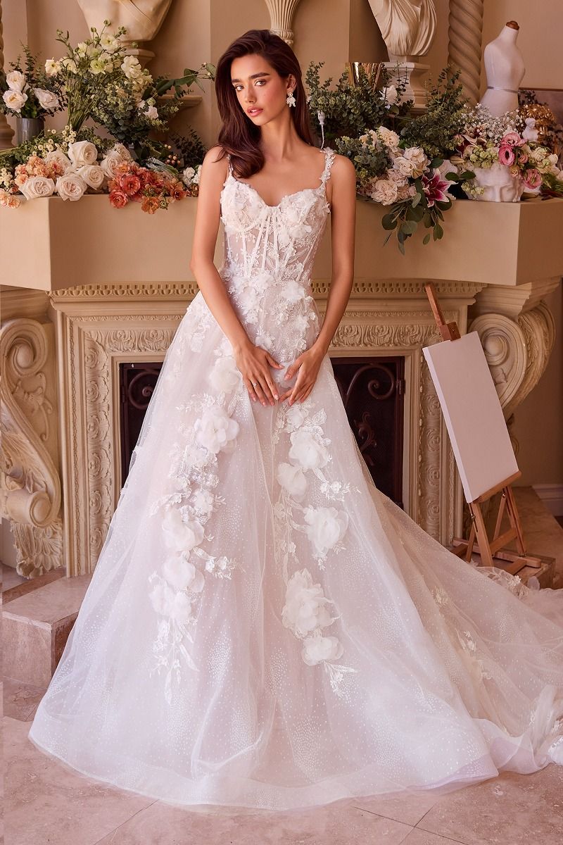 ANDREA Floral Applique A Line Tulle Wedding Dress Off White / 16 USA ANDREA Floral Applique A Line Tulle Wedding Dress Off White / 16 USA