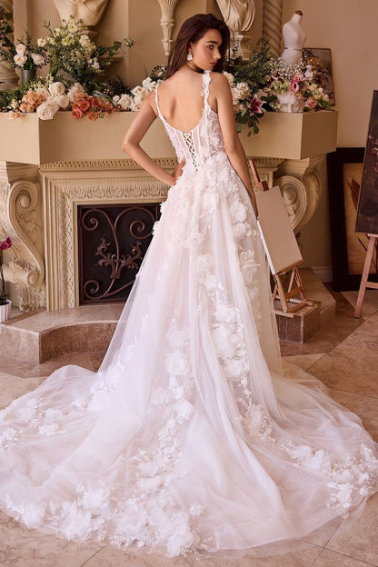 Intricate Floral Applique A-Line Tulle Wedding Dress