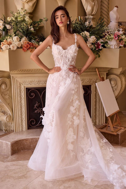 Intricate Floral Applique A-Line Tulle Wedding Dress 16 / Off White