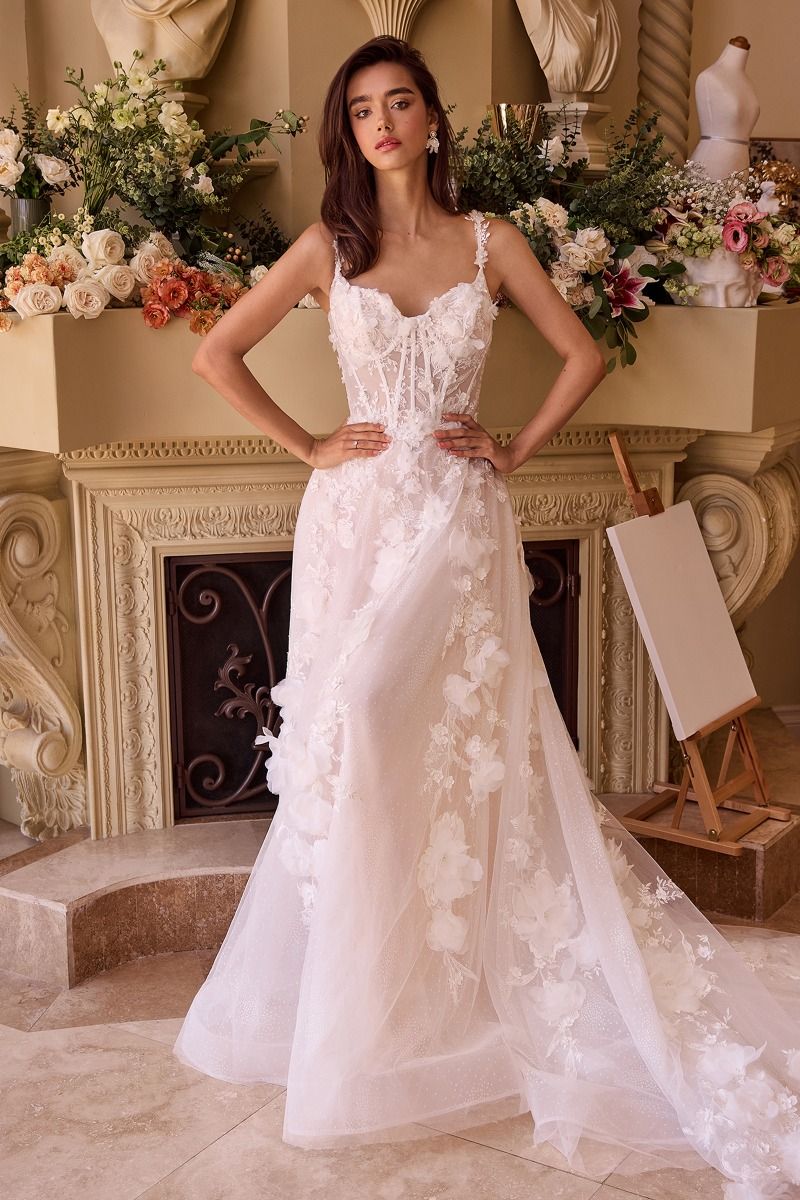 Intricate Floral Applique A-Line Tulle Wedding Dress