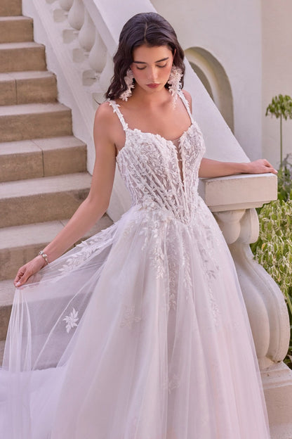Leaf Motif Layered Tulle Wedding Ball Gown