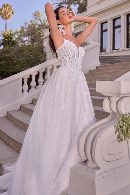 Leaf Motif Layered Tulle Wedding Ball Gown