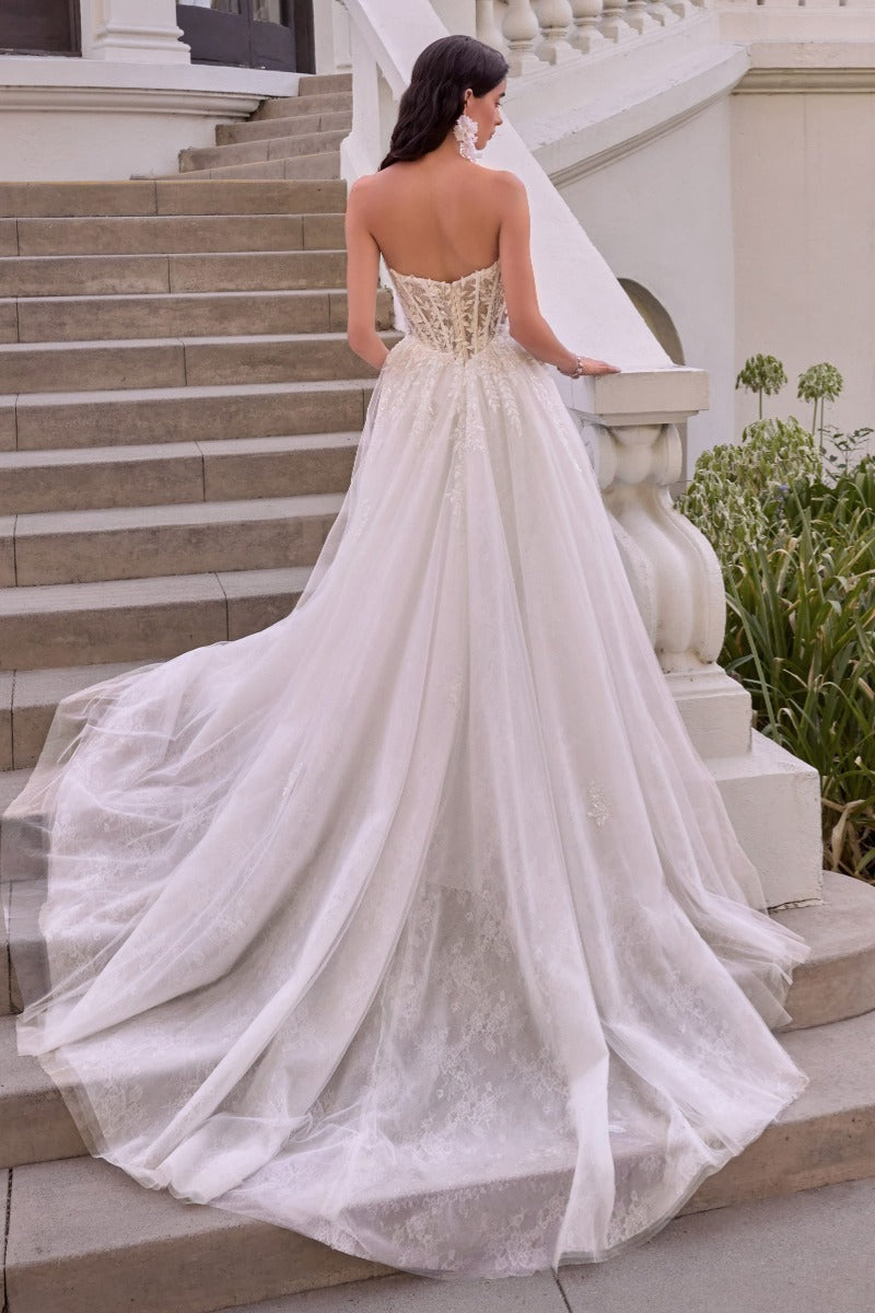 Leaf Motif Layered Tulle Wedding Ball Gown
