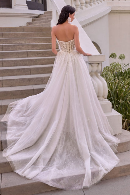 Leaf Motif Layered Tulle Wedding Ball Gown