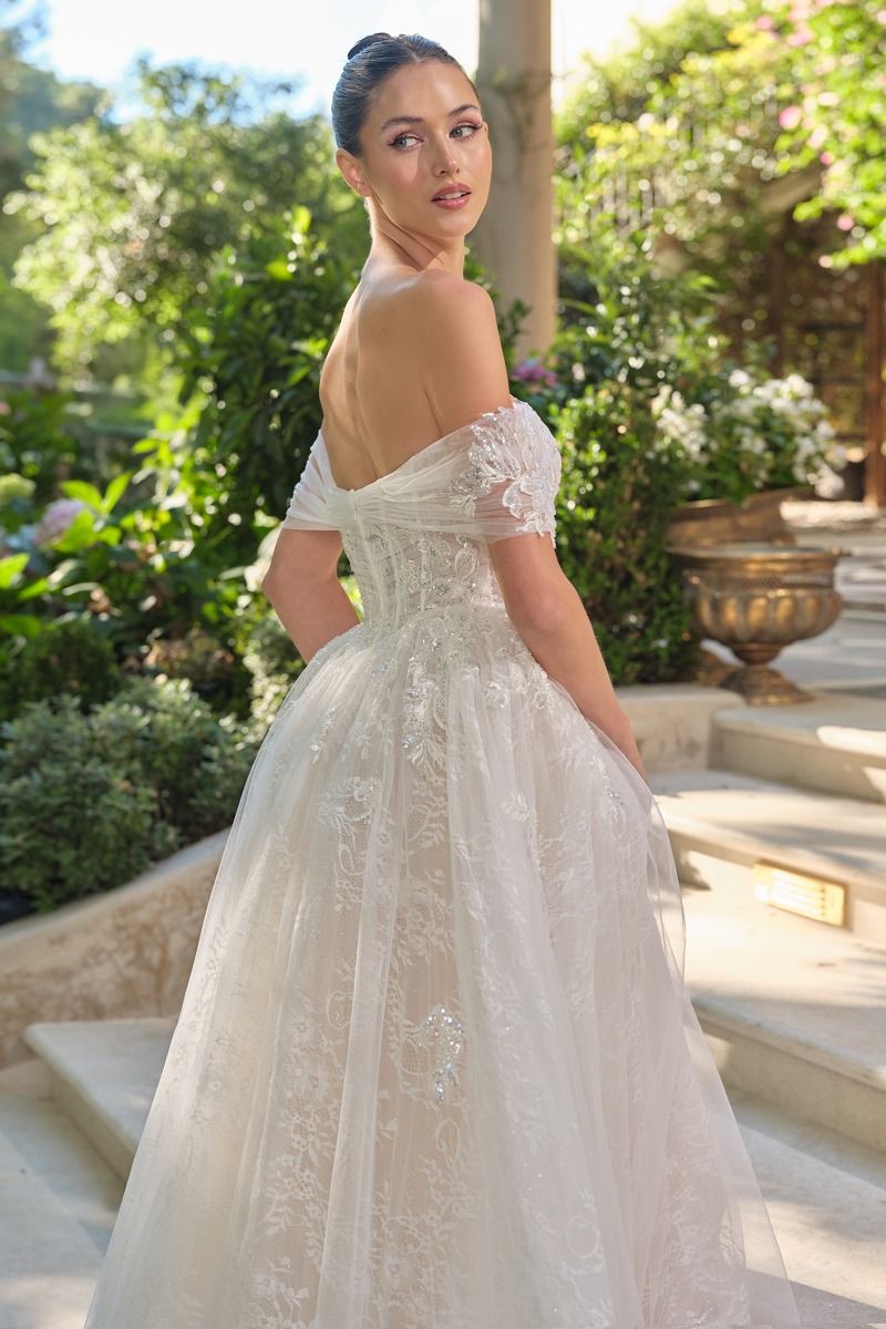 Wedding Ball Gown Illusion Bodice Adorned With Cascading Floral Appliqué
