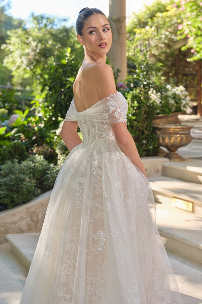 Wedding Ball Gown Illusion Bodice Adorned With Cascading Floral Appliqué