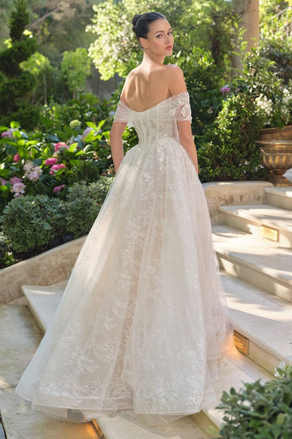 Wedding Ball Gown Illusion Bodice Adorned With Cascading Floral Appliqué