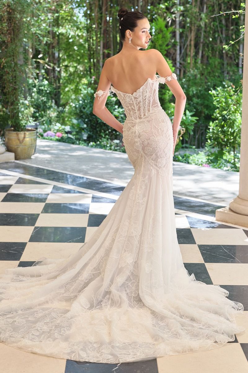 Fitted Gown An Illusion Corset Bodice and Dimensional Floral Lace 14 / Off White-Nude Fitted Gown An Illusion Corset Bodice and Dimensional Floral Lace 14 / Off White-Nude