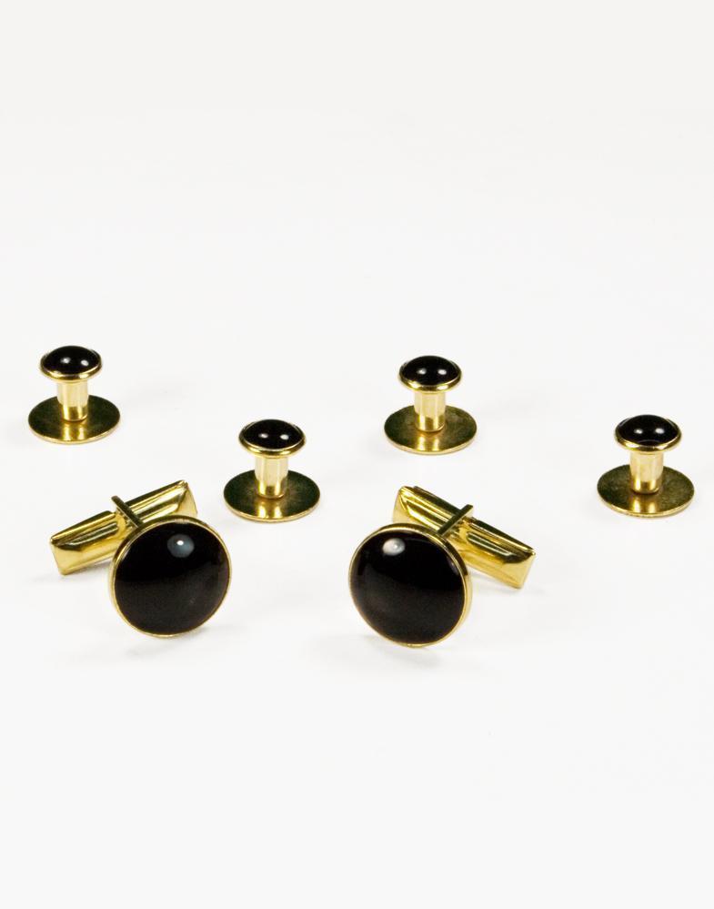 Basic Black with Gold Trim Studs and Cufflinks Set - Black 