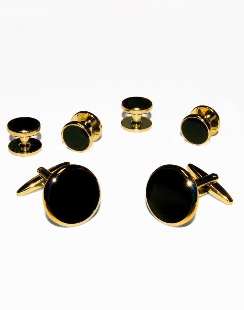 Black Circular Onyx with Gold or Silver Trim Studs and 