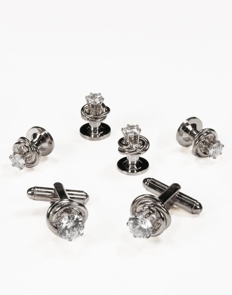 Crystal in Gold or Silver Loveknot Studs and Cufflinks Set -