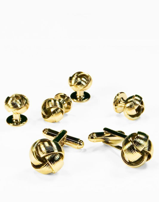 Gold or Silver Loveknots Studs and Cufflinks Set - Gold - 