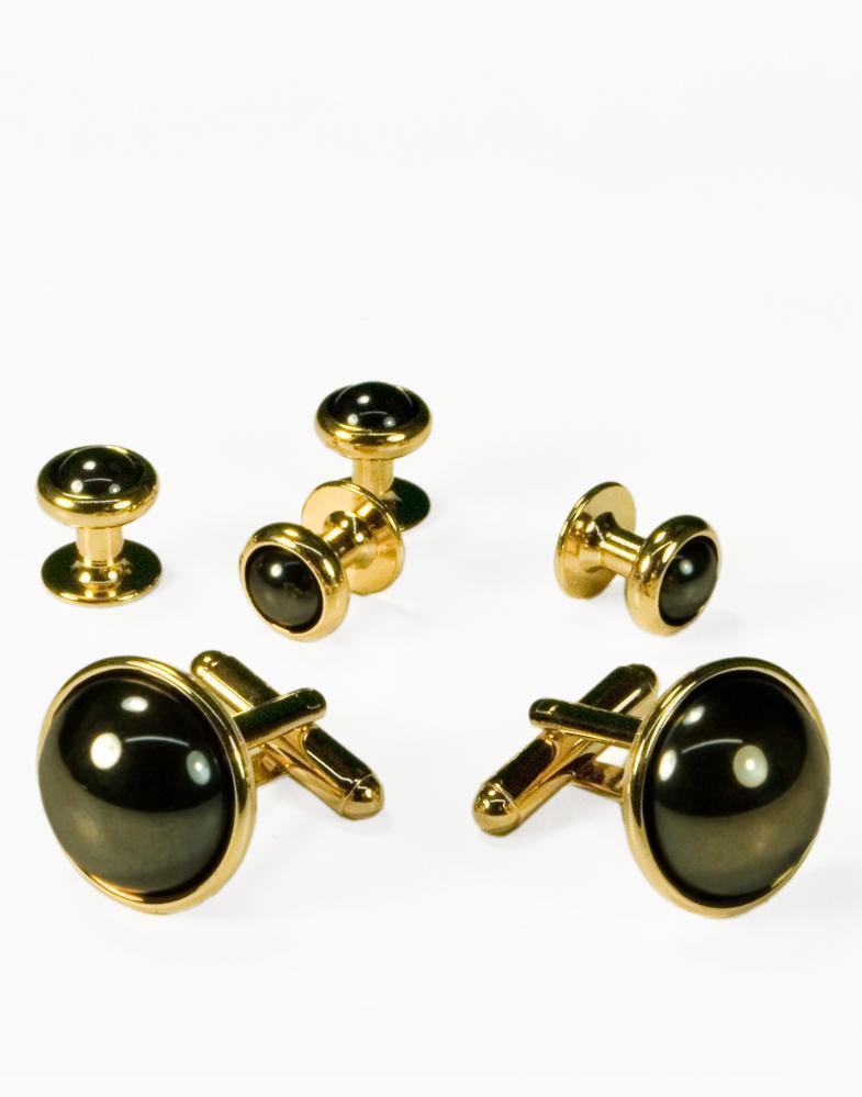 Hematite Dome with Gold or Silver Trim Studs and Cufflinks 