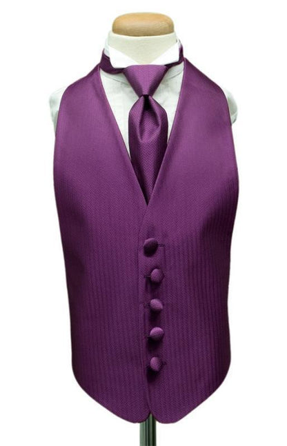 Herringbone Kids Tuxedo Vest - Boys Small (3-6) / Plum - 