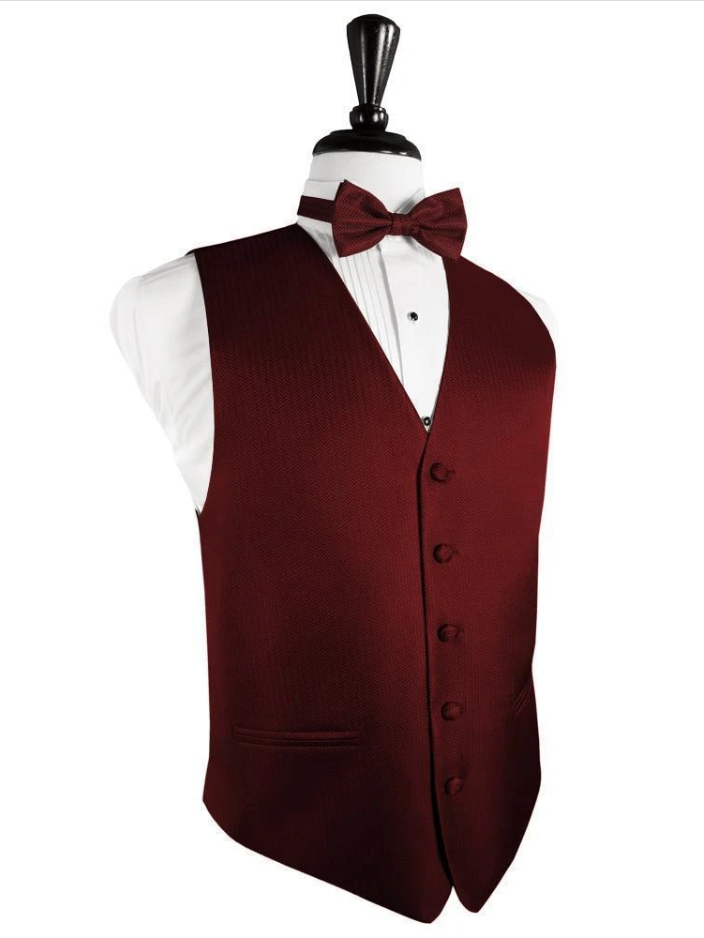 Herringbone Tuxedo Vest - XS / Claret - Chaleco Caballero