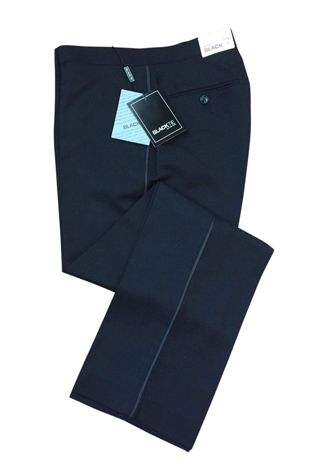 Logan Black Luxury Wool Blend Tuxedo Pants - Unhemmed - 28 /